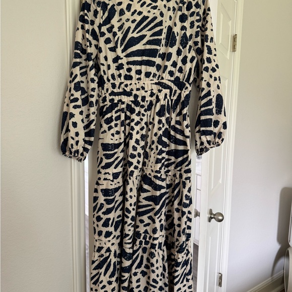 Anthropologie Navy and White V-neck Bishop Sleeve Sundress - Picture 3 of 3